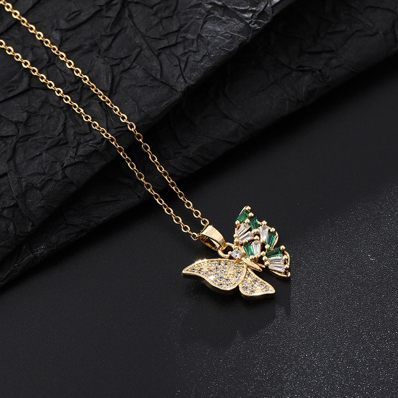 Square Zircon Butterfly Pendant Personality Trendy Style Temperament Necklaces