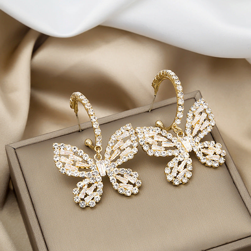 Metallic Fishbone Ear Sier Needle Star Flower Colorful Crystals Earrings