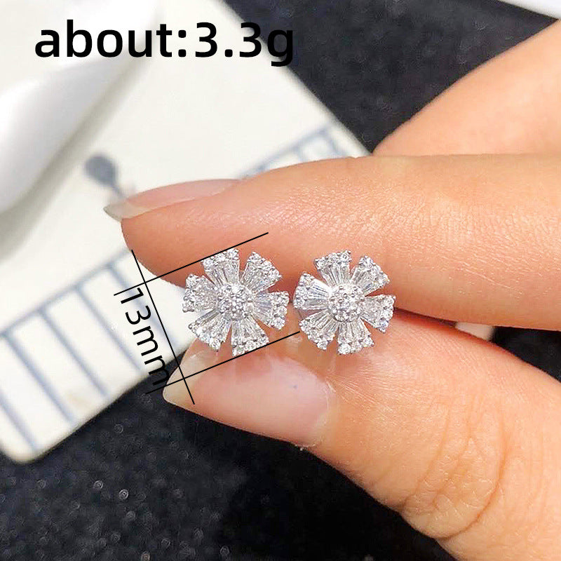Shi Korean Style Copper Zircon Snowflake Sleeping Earrings