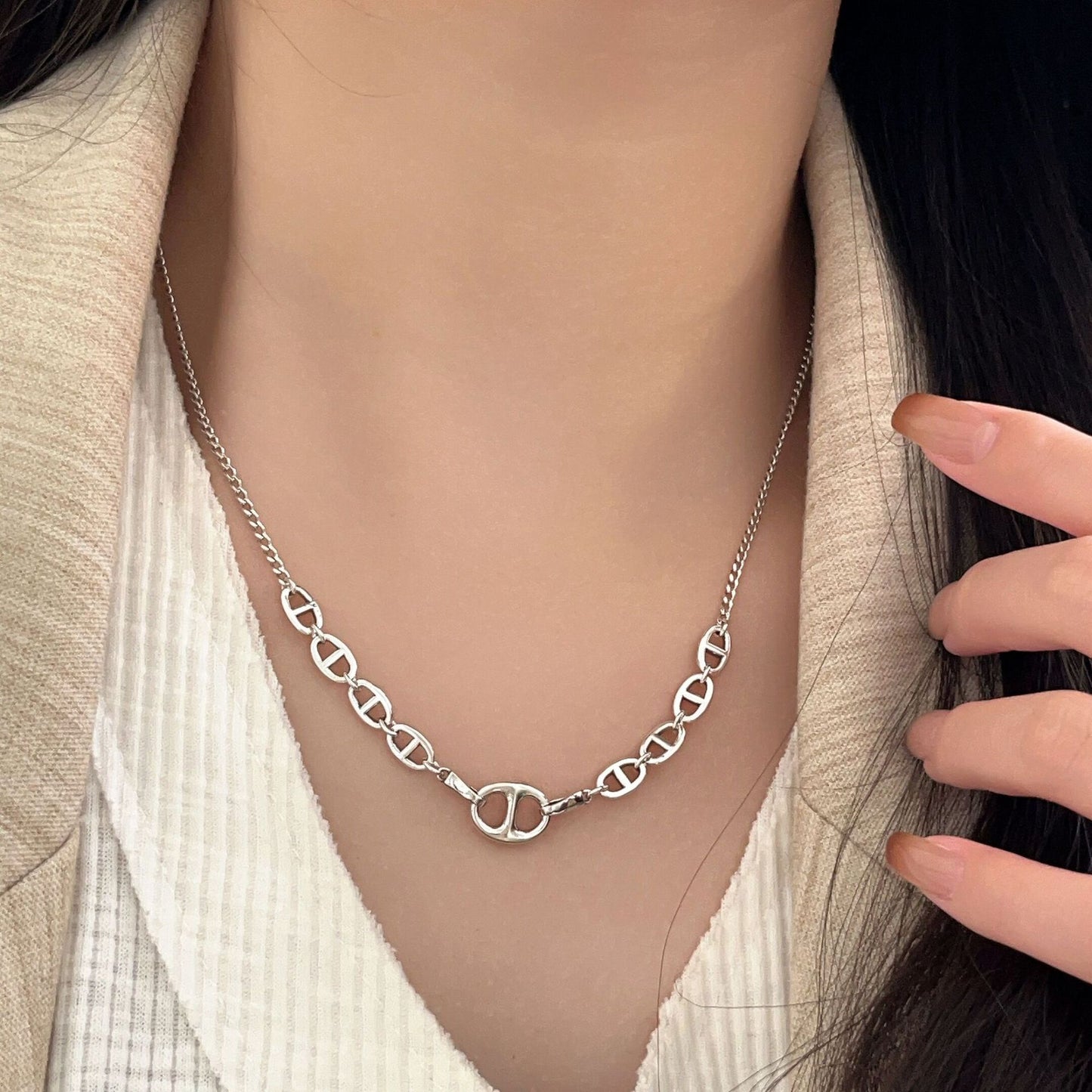 Colliers de clavicule de conception de niche de nez de porc de Sier Sterling pour femmes