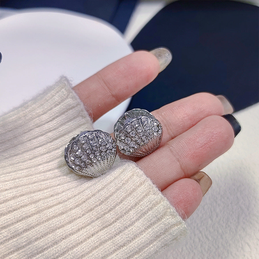 Bagues françaises sauvages élégantes en forme d'éventail de coquille de perle de Zircon
