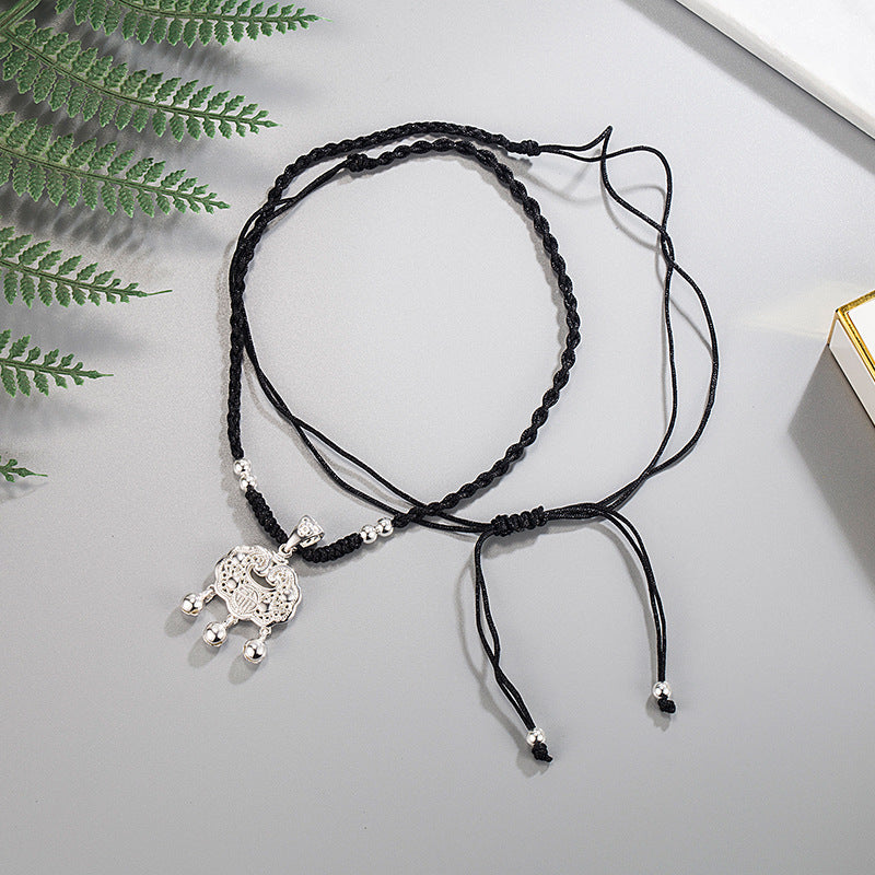 Women's Braided Rope Fu Character Bell Longevity Pendant For Necklaces