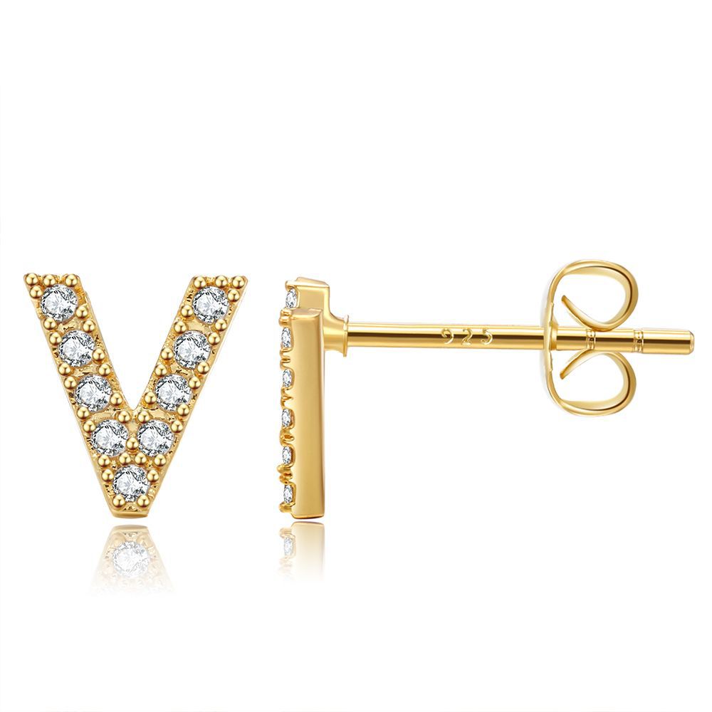 Women's Trend Small Alphabet Letter Brass Gold Earrings