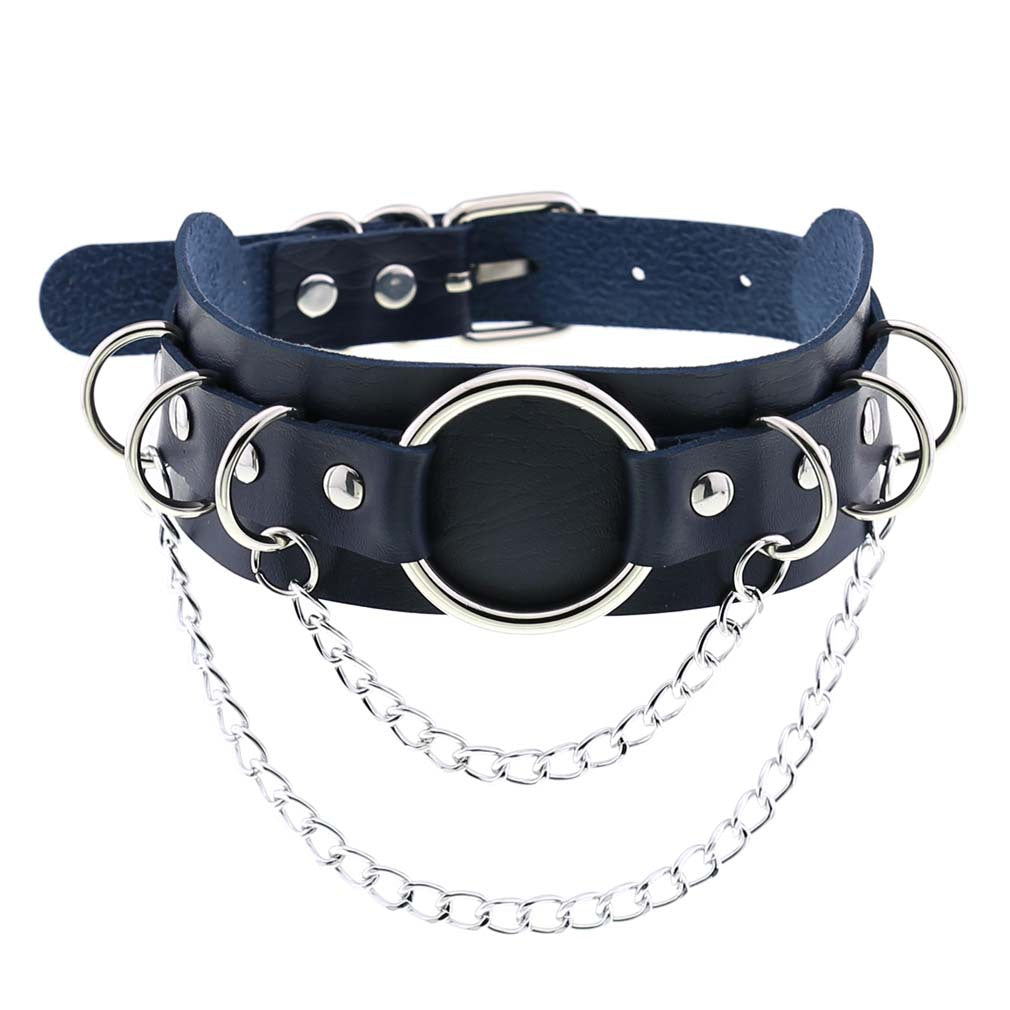 Colliers de clavicule en métal de personnalité en forme de O en cuir Punk
