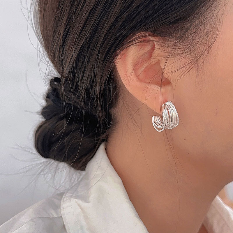 Women's Sterling Sier Line Winding High Sense Earrings