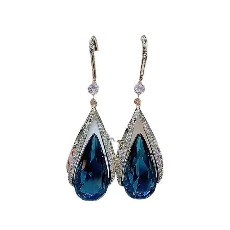 Luxury Micro Inlay Rhinestones Elegant Blue Earrings