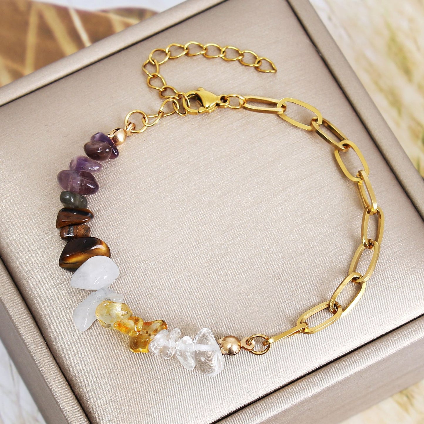 Damen-Doppelarmbänder aus Edelstahl mit natürlichem Kristallkies