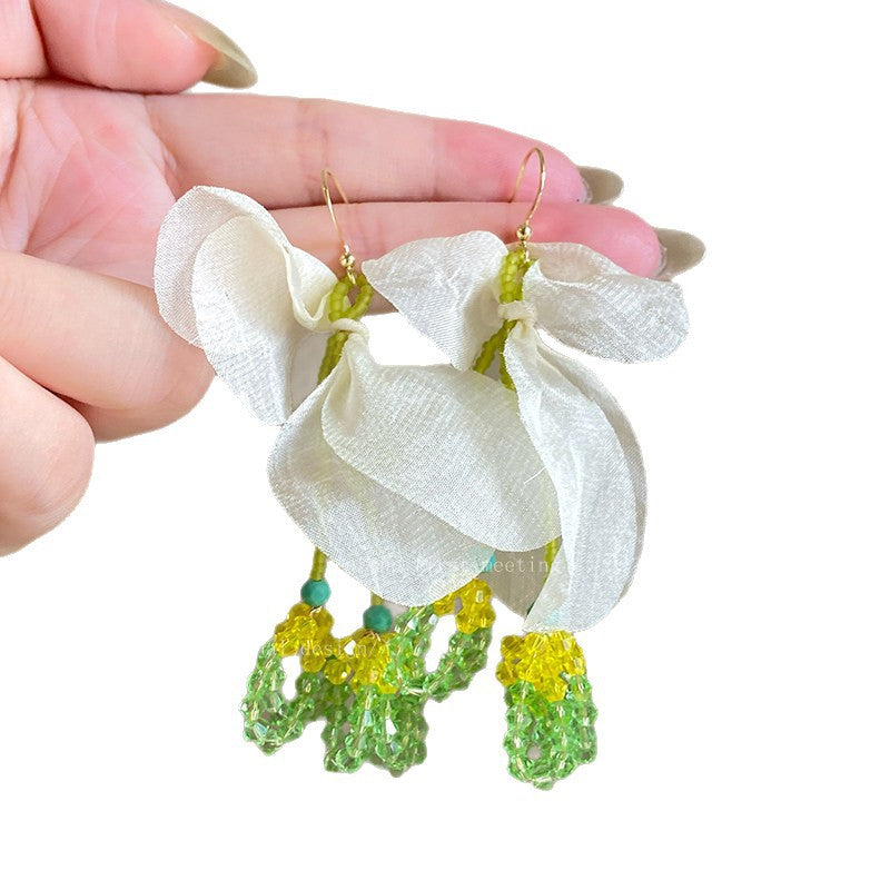 Flowers Tassel Female Summer Seaside Vacation Style Show Face Small Earrings