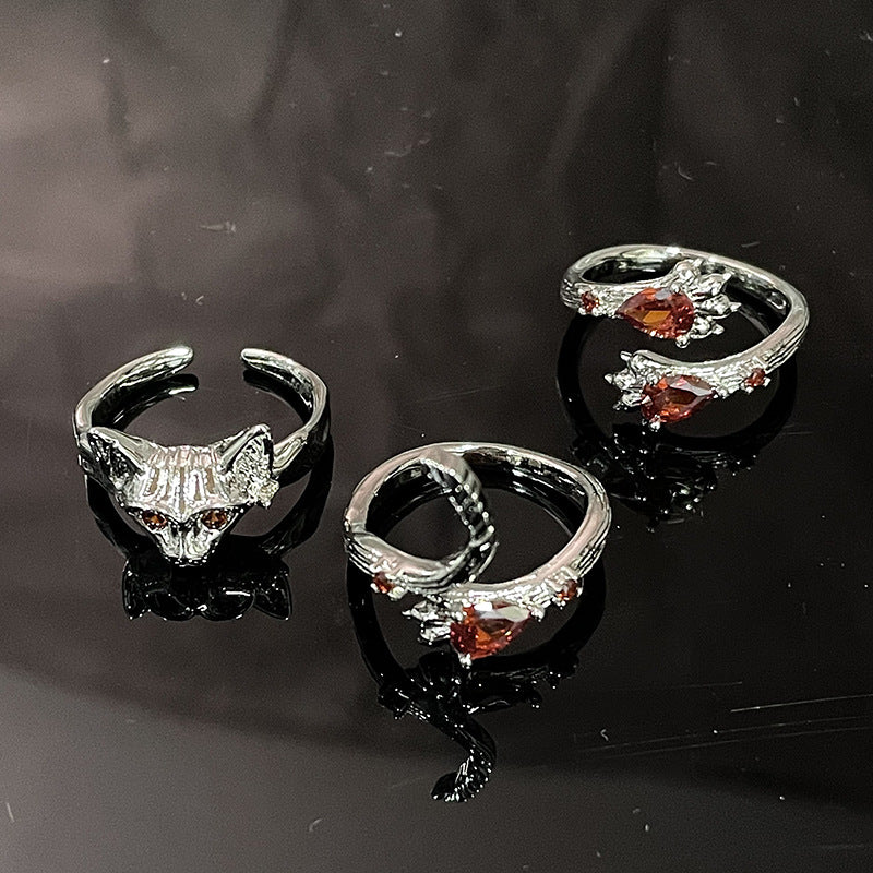 Design Personalized Cold Style Red Zircon Dark Rings