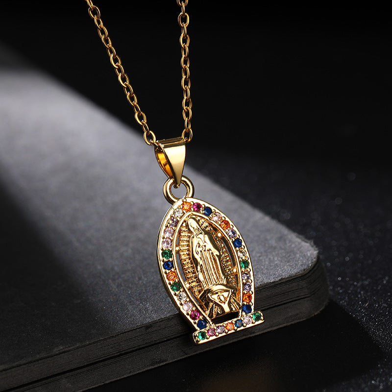 Women's Religious Copper Micro Inlay Colorful Zircon Pendant Necklaces