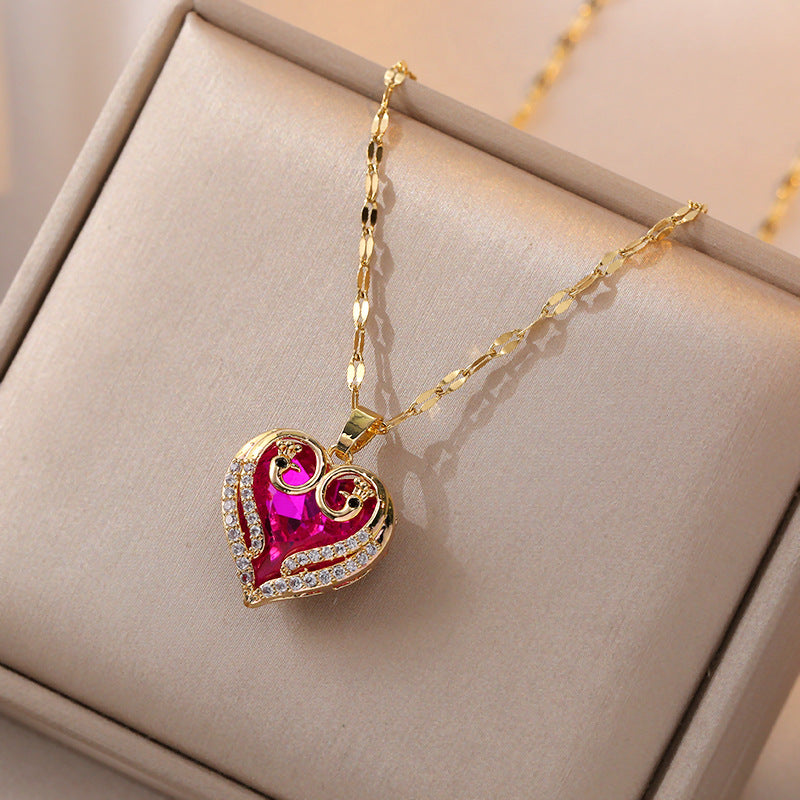 Hearts Design Color Crystal Pendant Wind Necklaces