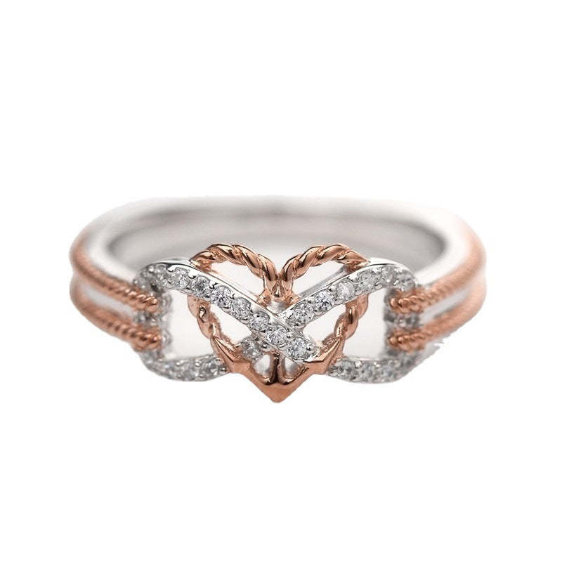 Women's Creative Fashion Pass Pattern Love Heart-shaped Simple Micro Inlaid Ring