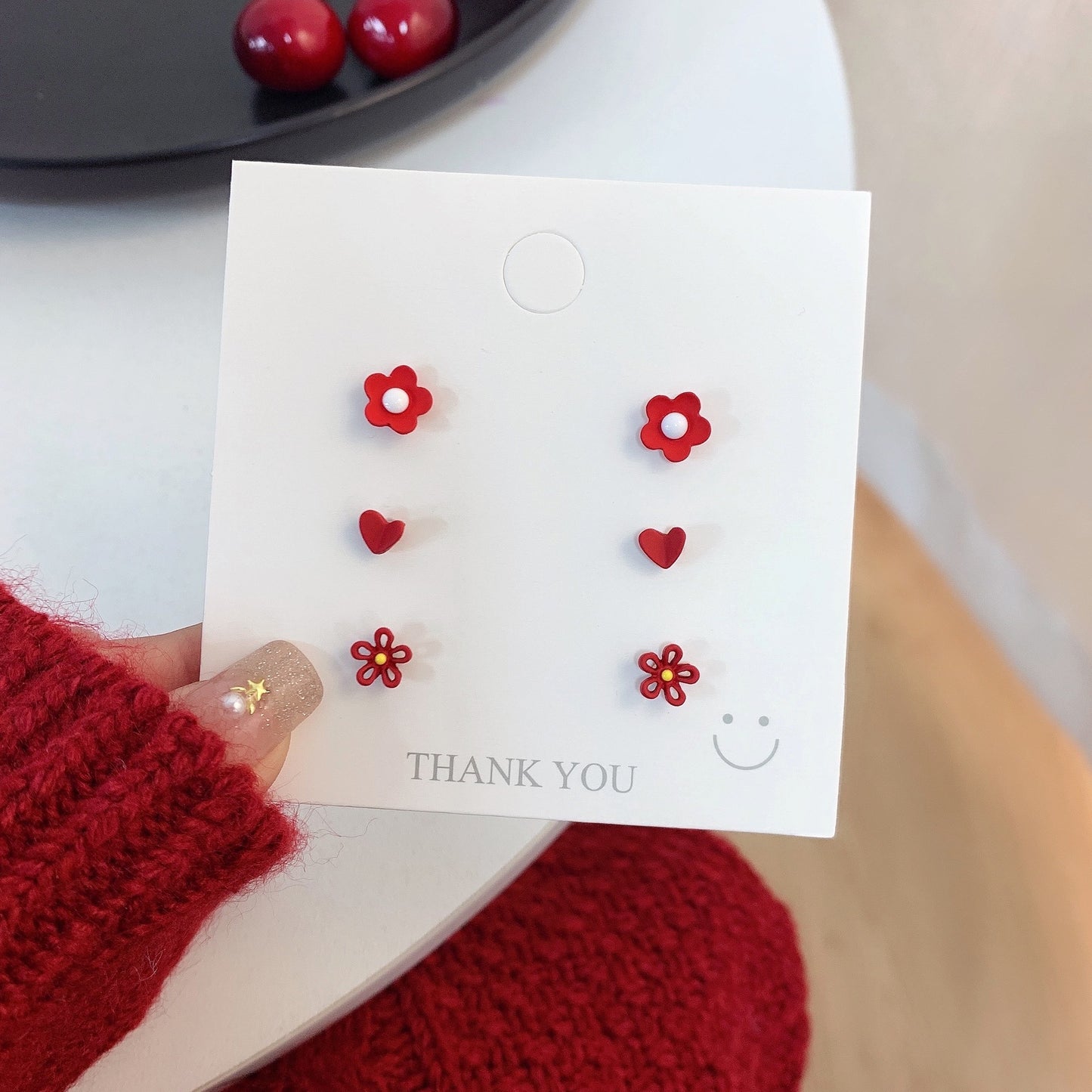 Small Flower Three-piece Set Simple Sier Needle Earrings