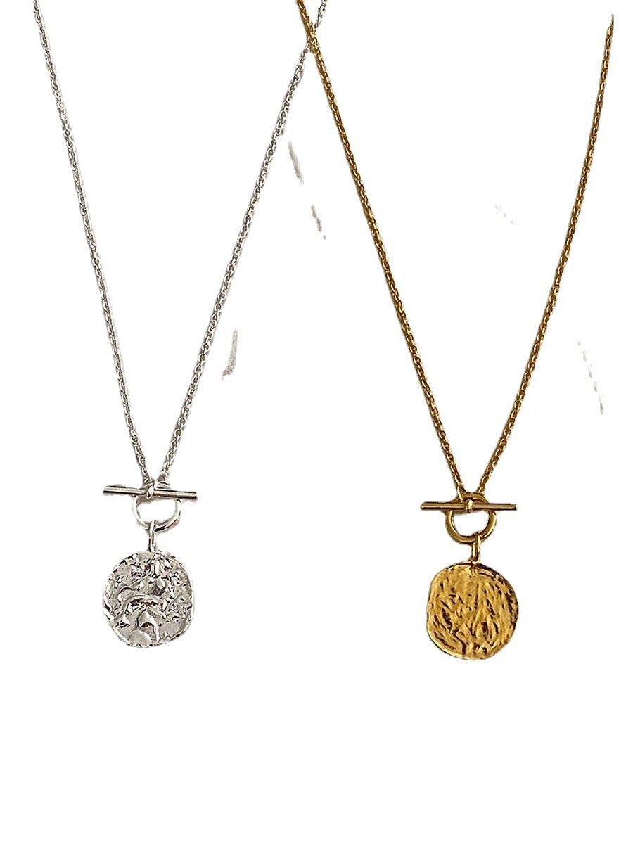 Women's Sterling Sier Temperamental Simple High-grade Gold Buckle Round Necklaces