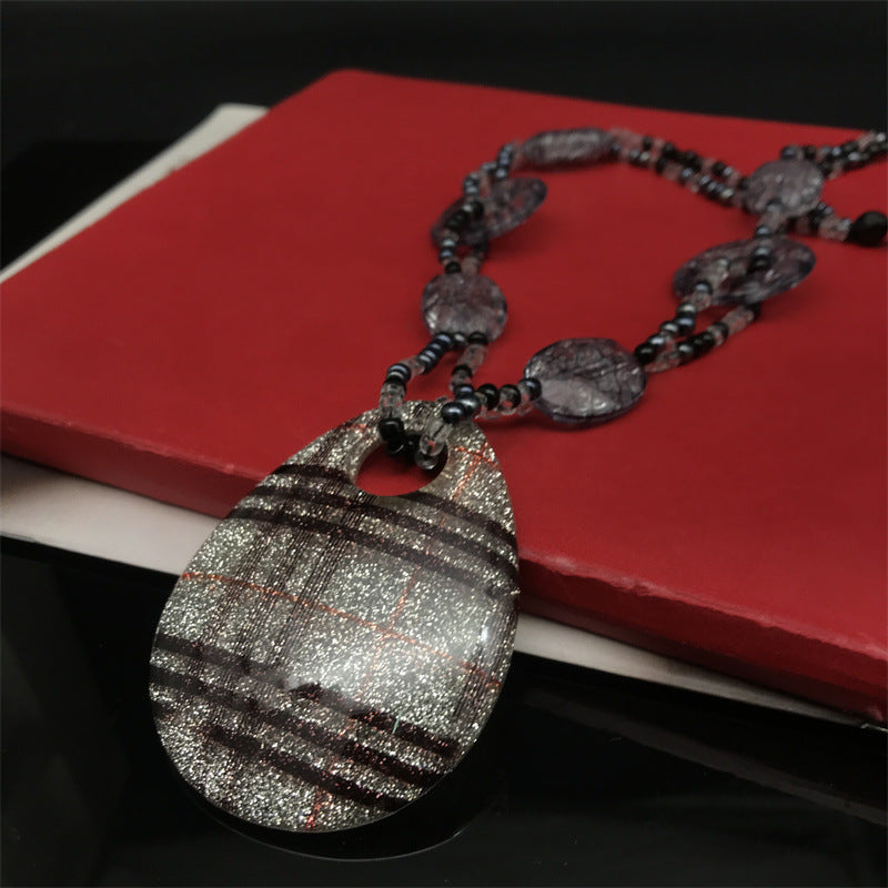 Striped Plaid Pullover Resin Trapezoidal Round Necklaces