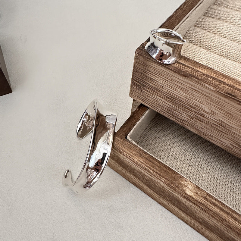 Bagues simples incurvées à texture coréenne, style basique