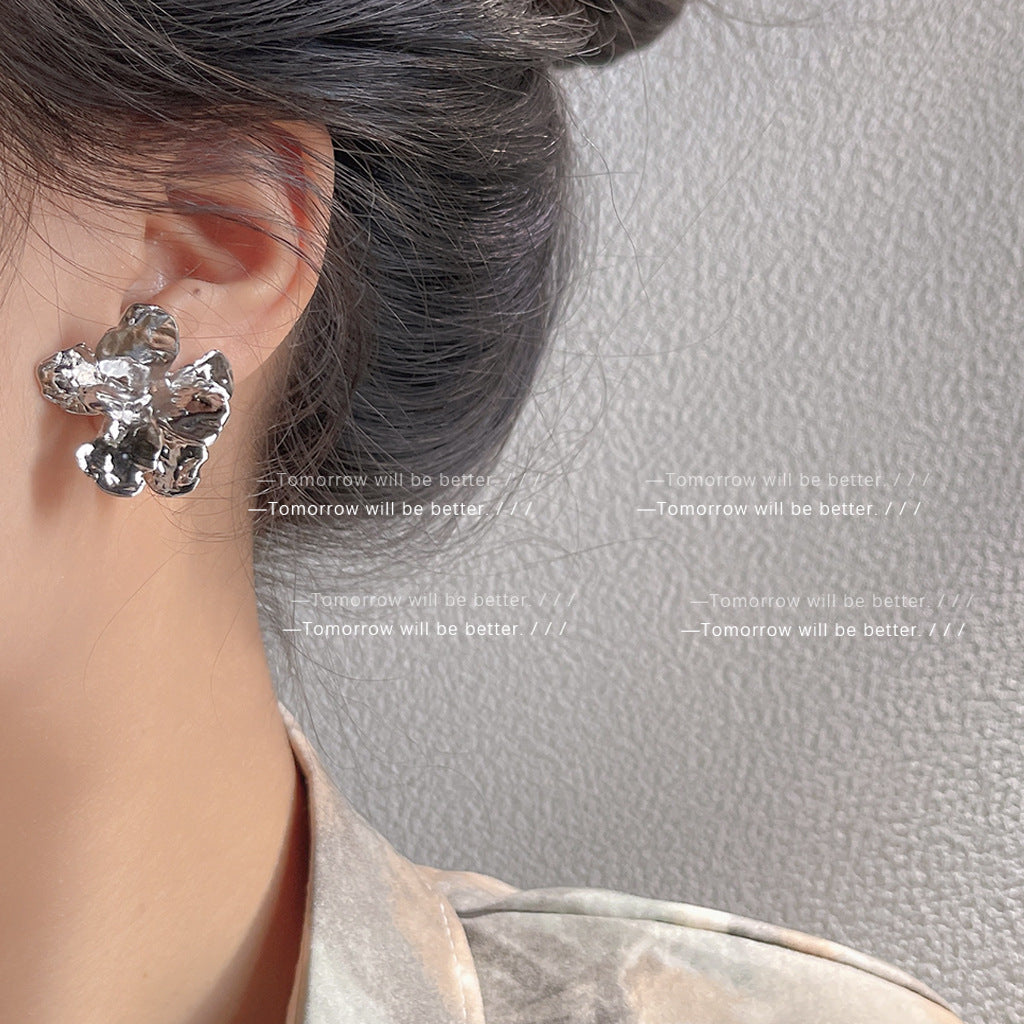 Fleur en métal tridimensionnelle irrégulière de Style froid pour femmes pour boucles d'oreilles