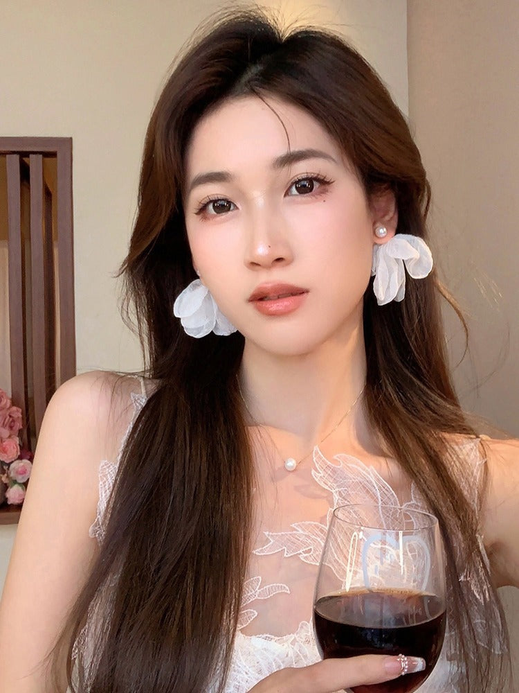 Women's Blowing Wheat Waves Atmosphere Chiffon Flower High-grade Earrings