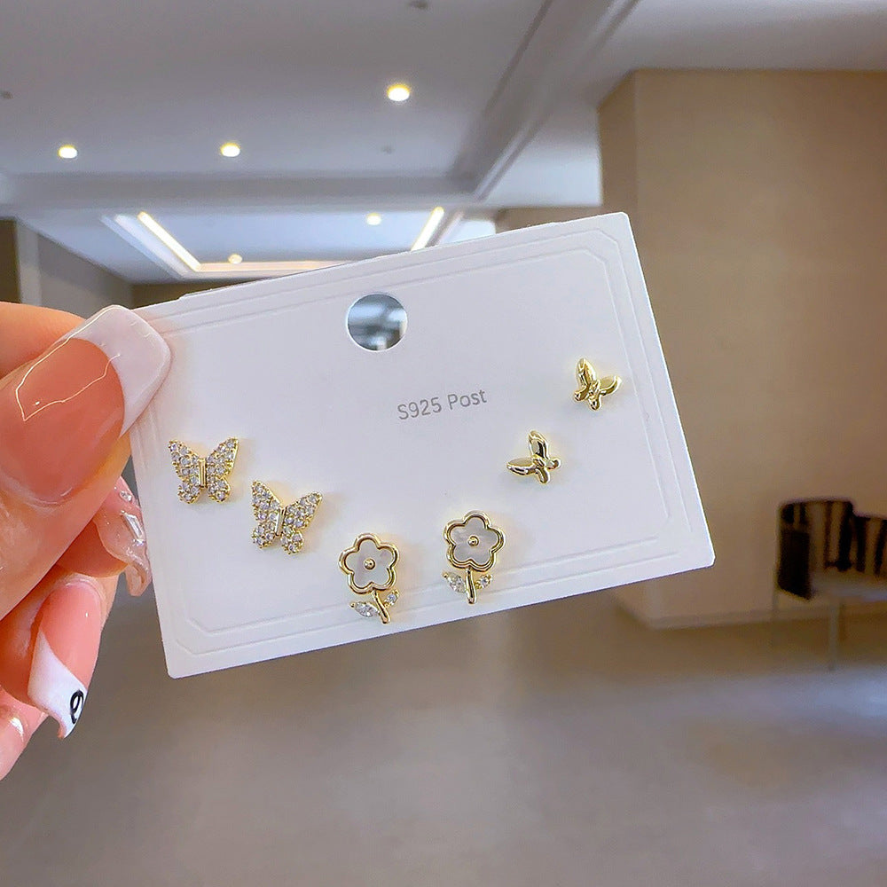 Women's Three Pairs Storage Ear Simple Set Earrings