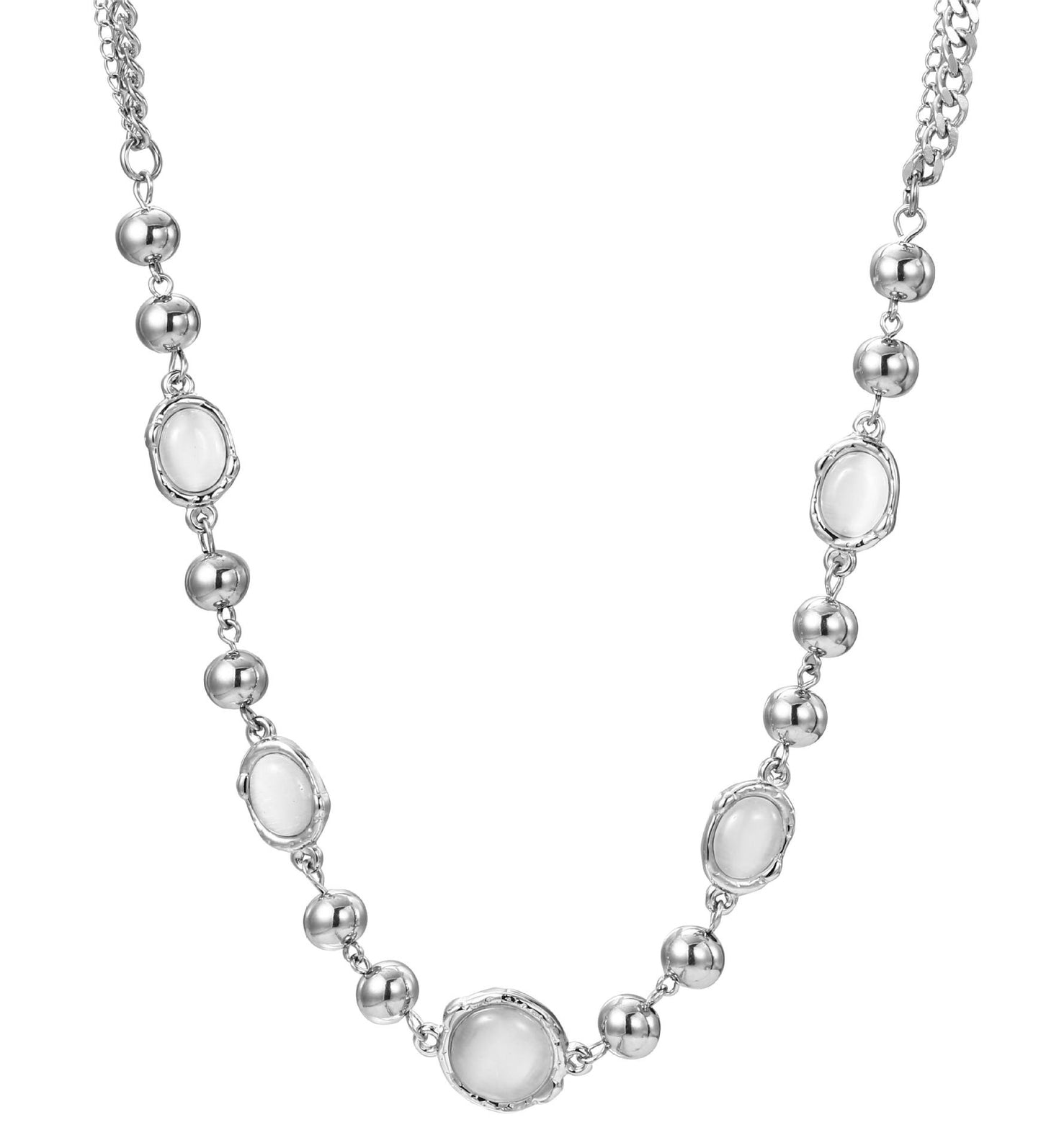 Women's & Men's Temperament Titanium Steel Opal White Moonlight Element Necklaces