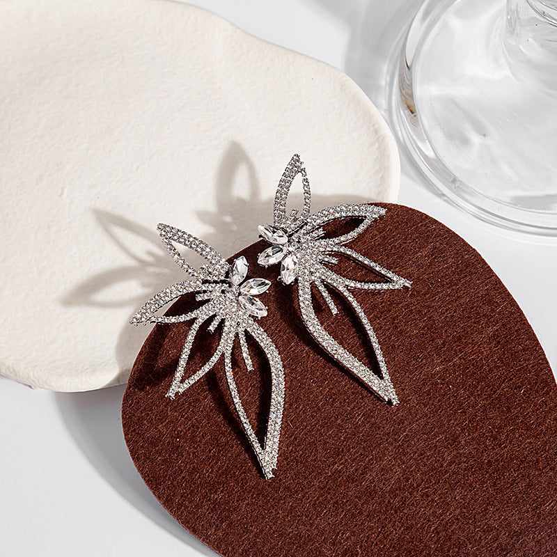 Metallic Fishbone Ear Sier Needle Star Flower Colorful Crystals Earrings