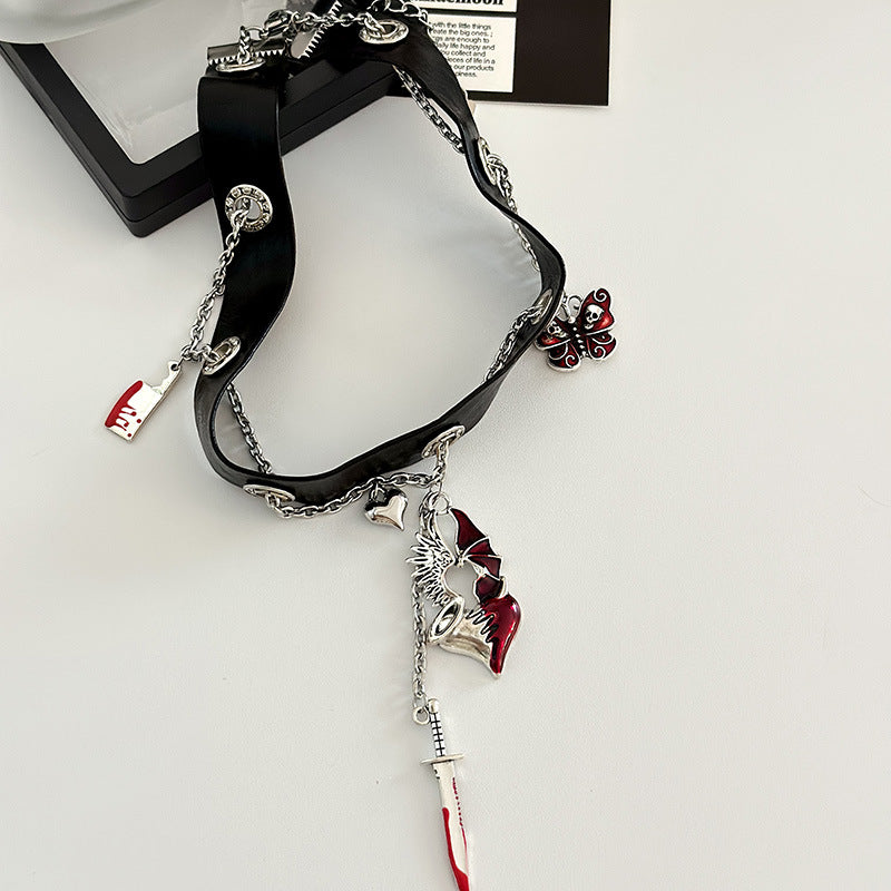 Chaîne Punk coeur rouge pour femmes, pour colliers design