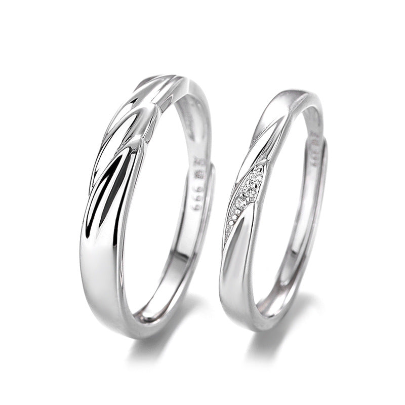Women's & Men's & Angel Wings Couple Pure Sier Pair Rings