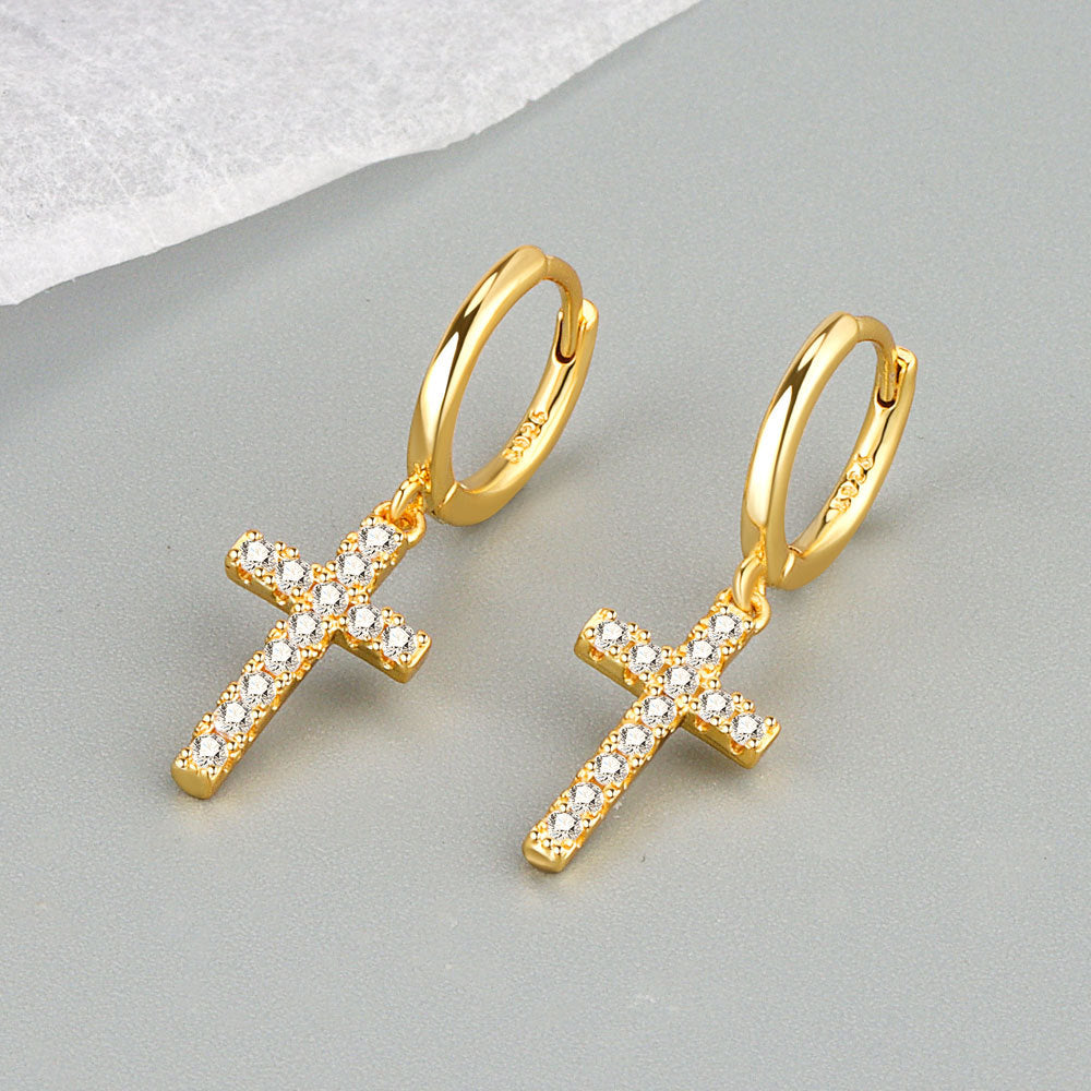 Geometric Cross Rhinestone Fashion Temperament Entry Earrings