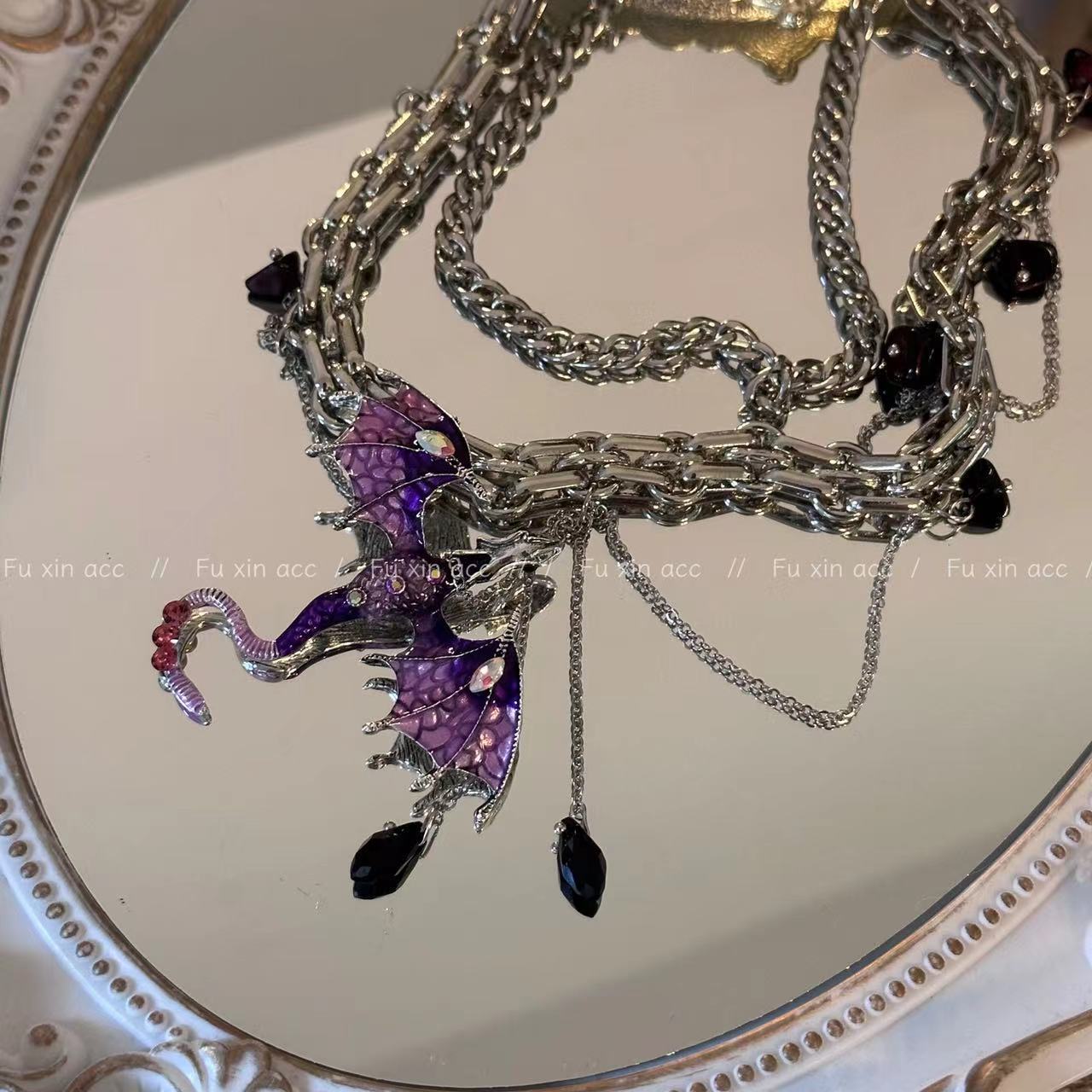 Purple Charming Flying Dragon Zircon Tassel Female Niche Advanced Necklaces