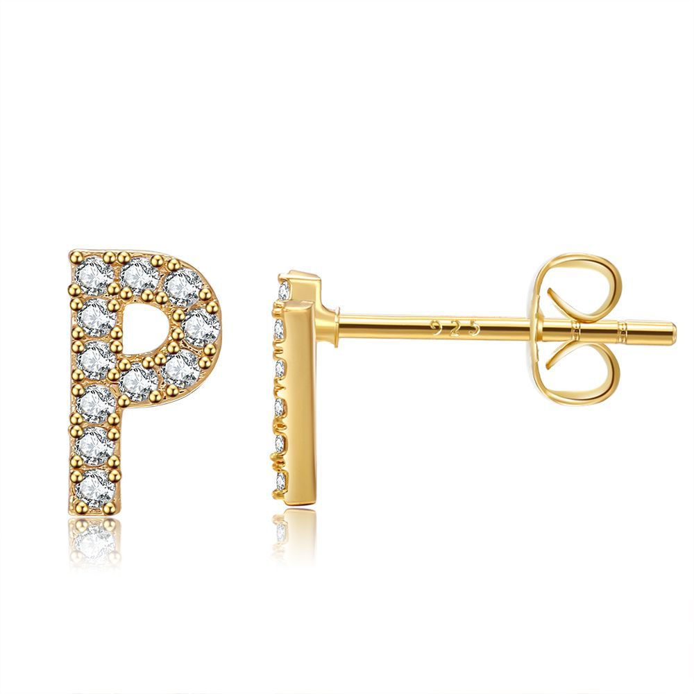Women's Trend Small Alphabet Letter Brass Gold Earrings