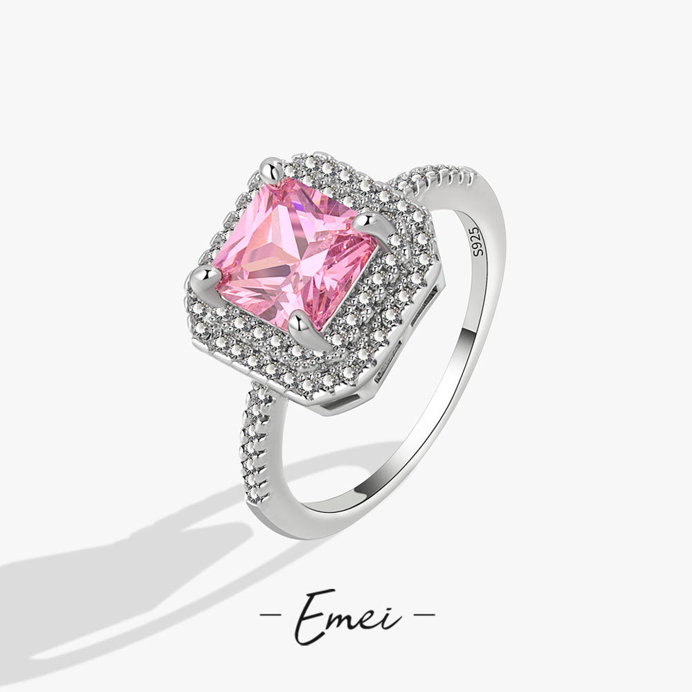 Women's Live Sier-plated Pink Color Simulation Diamond Rings
