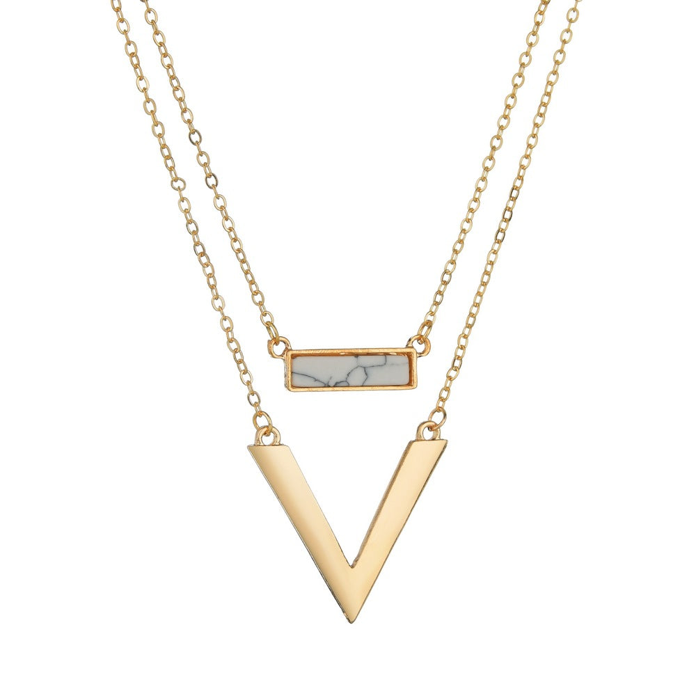Colliers doubles multicouches en alliage en forme de V avec pendentif turquoise