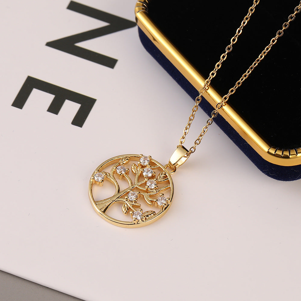 Colliers de palmiers en cuivre avec arbre de vie en zircon incrusté