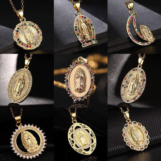 Women's Religious Copper Micro Inlay Colorful Zircon Pendant Necklaces
