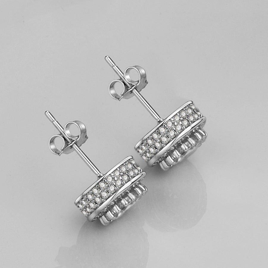 Women's Full Diamond Points Imitation Sier Needle Earrings