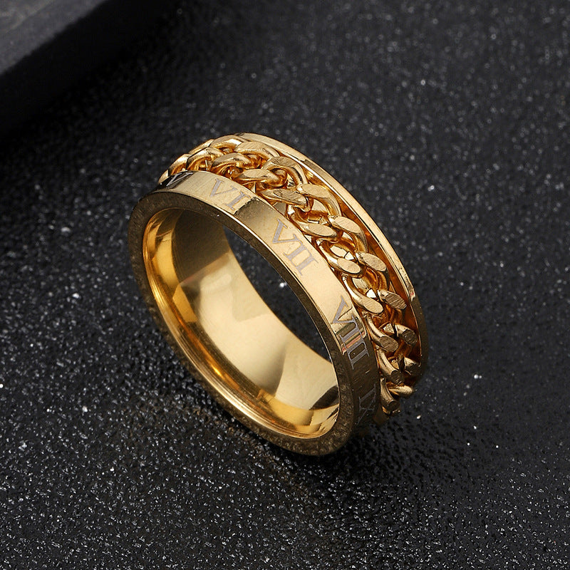 Men's Atmospheric Stainless Steel Ornament Marking Roman Characters Rotatable Rings