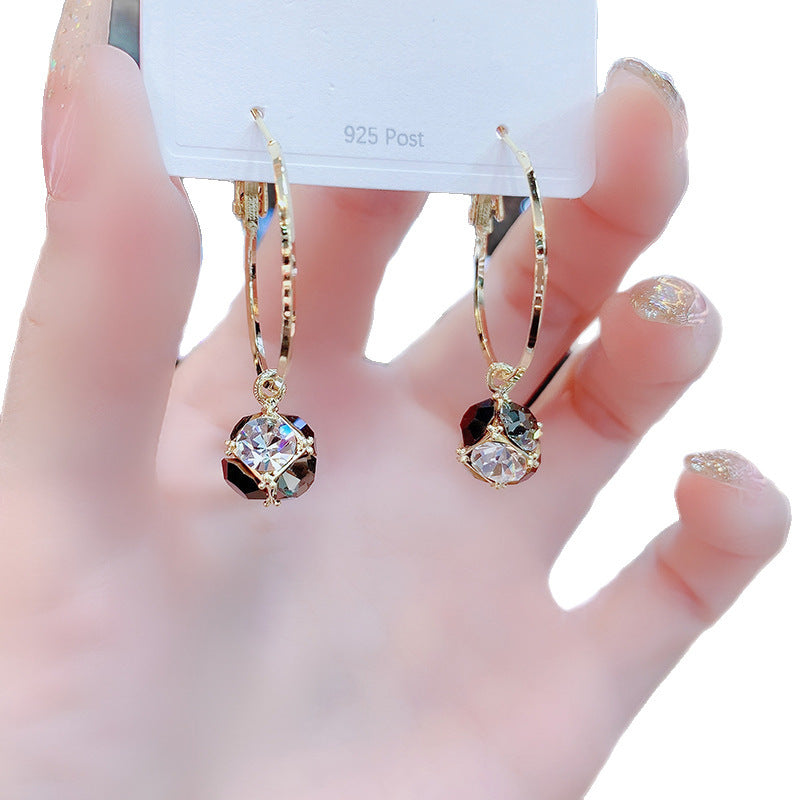 Shiny Rhinestone Ball Round Trendy Versatile Elegant Sier Needle Ear Buckle