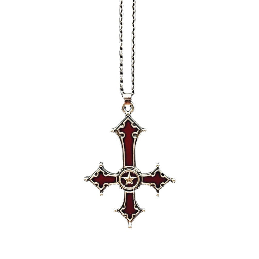 Colliers à pendentif croix inversée gothique rouge sang