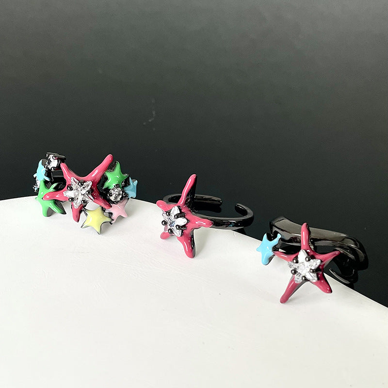 Dopamine Pentagram Sweet Cool Hot Open Design Rings