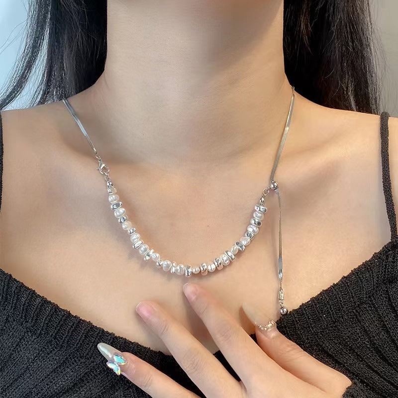 Women's Sier Pearl Light Luxury High-grade Pull-out Clavicle Chain Necklaces