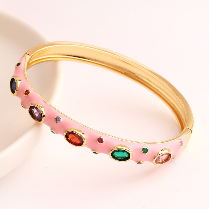 Women's Micro Inlay Color Zirconium Drip High Retention Copper Plated Gold Bracelet