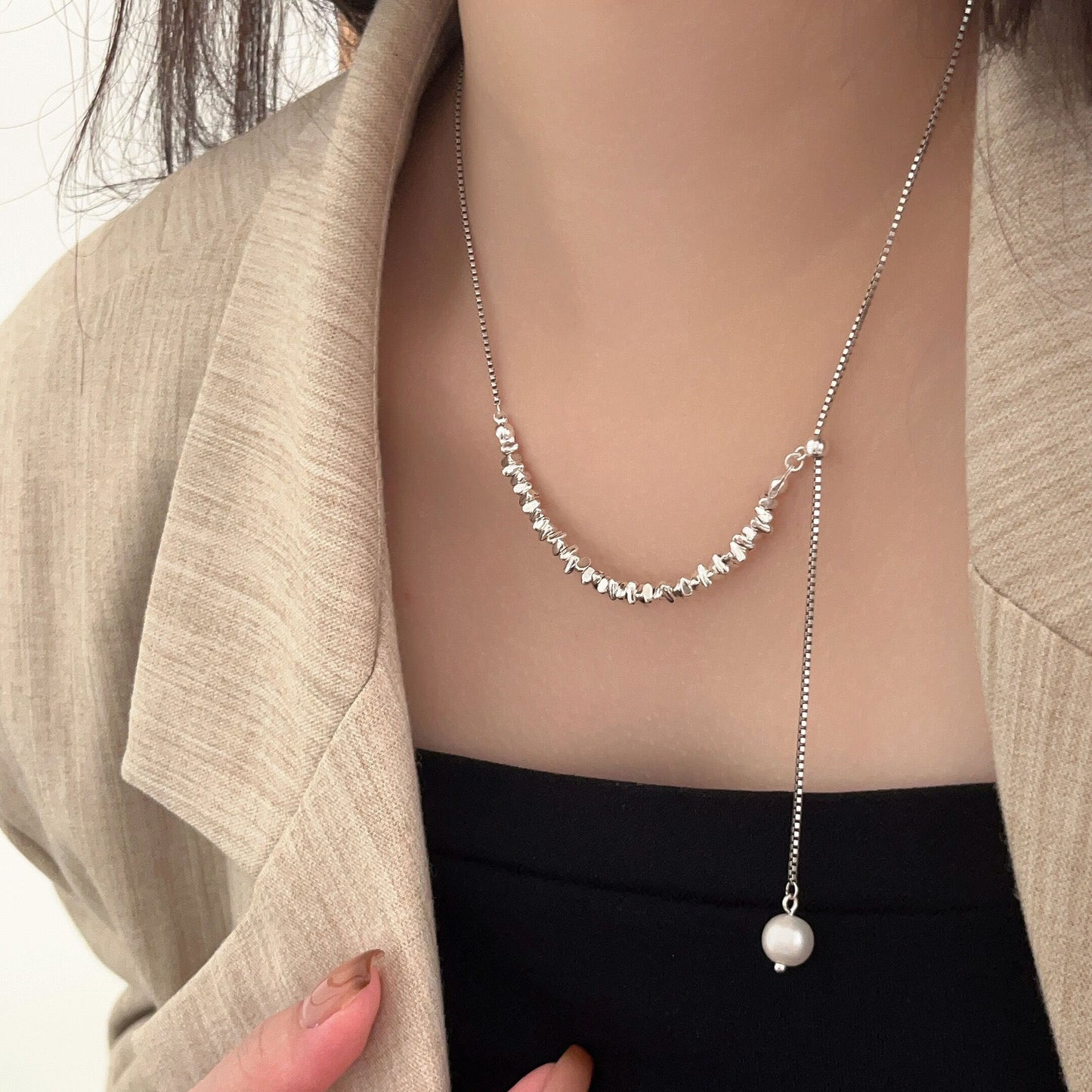 Sterling Pearl Small Pieces Of Design Clavicle Chain Necklaces
