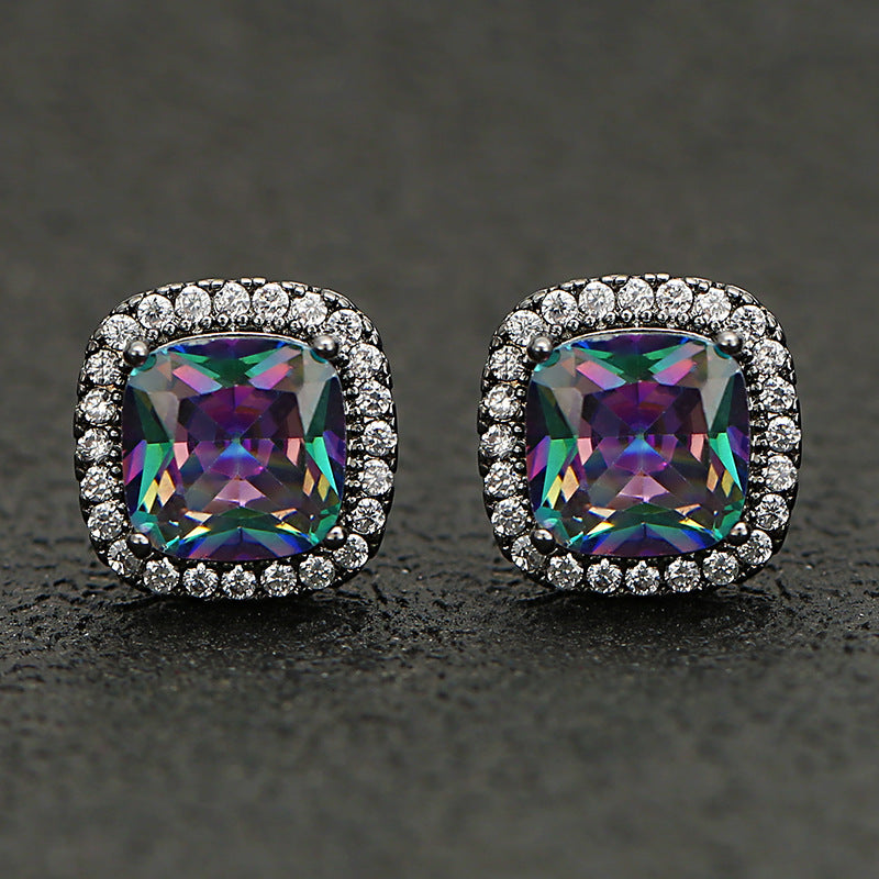 Temperament Wild Colorful Square Zircon Fashion Earrings