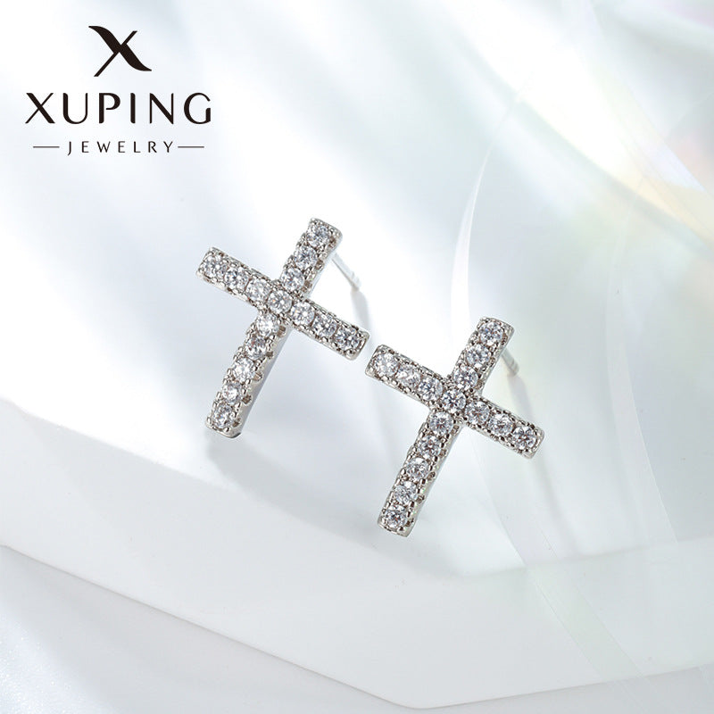 Women's & Men's & Jewelry Micro Inlaid Zirconium Cross And Earrings