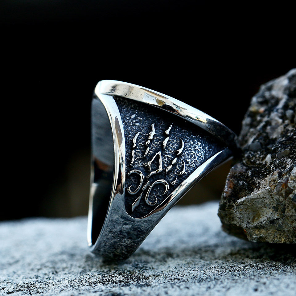 Herren-Ringe mit nordischem Wikinger-Knoten und Wolfskopf