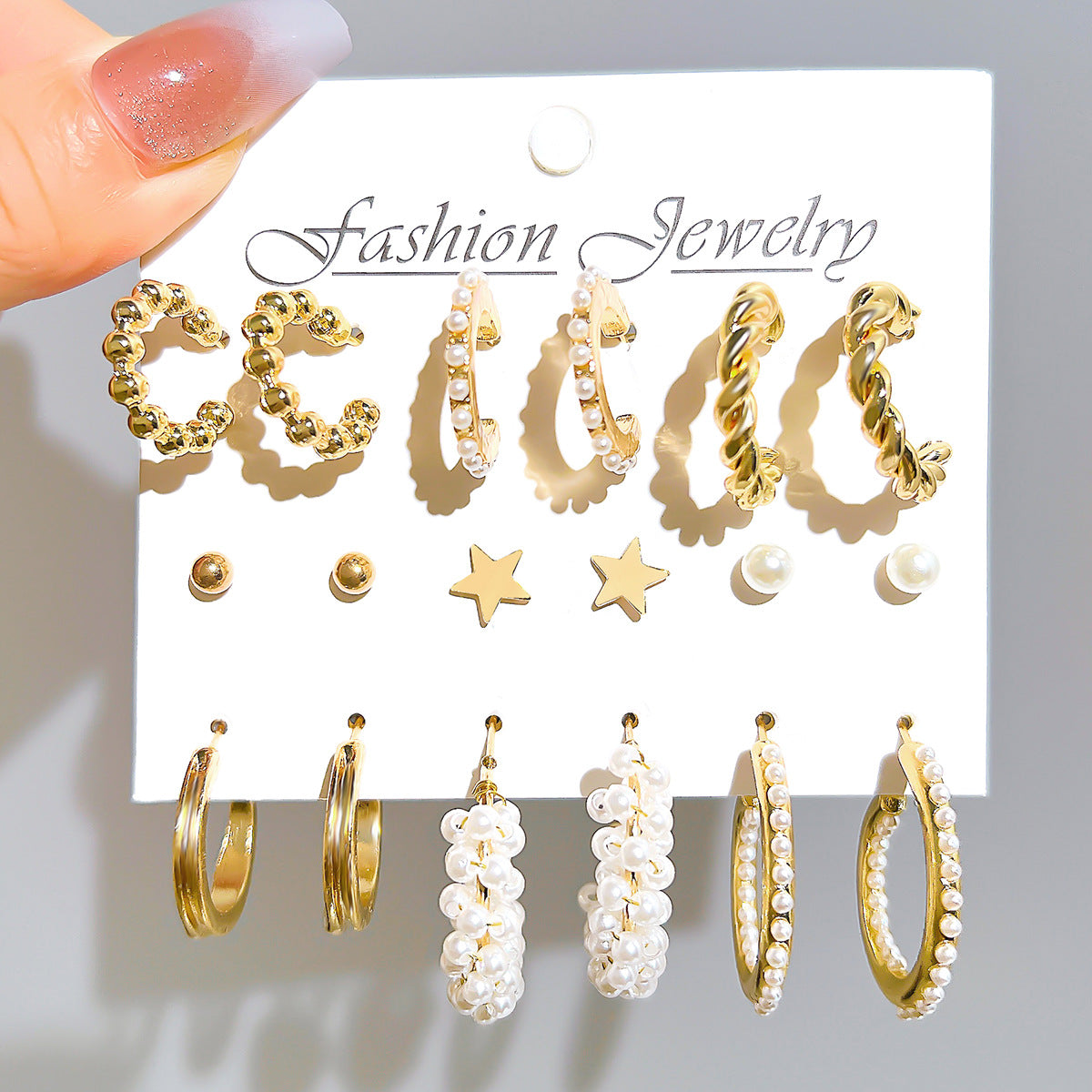Boucles d'oreilles style Hepburn vintage Star Moon Pearl