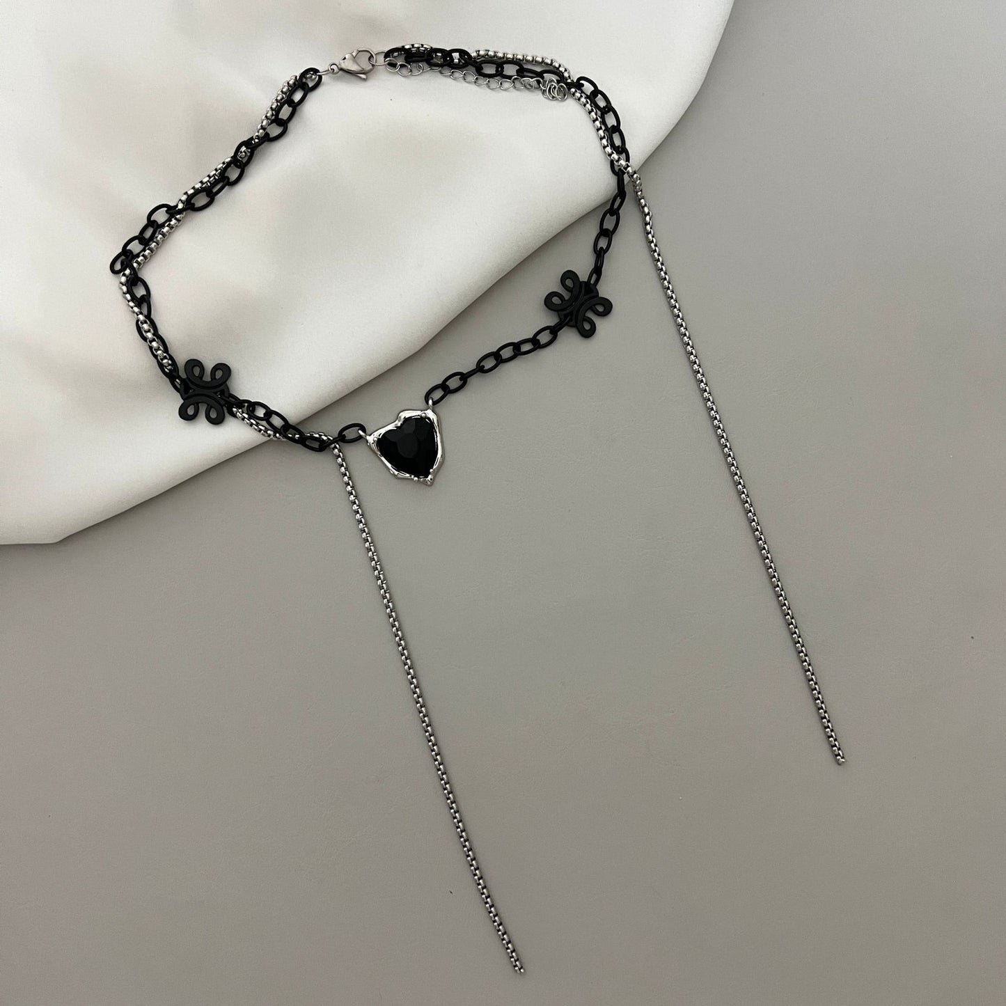 Cool Black Peach Heart Cross Double Layer Female Personality Necklaces
