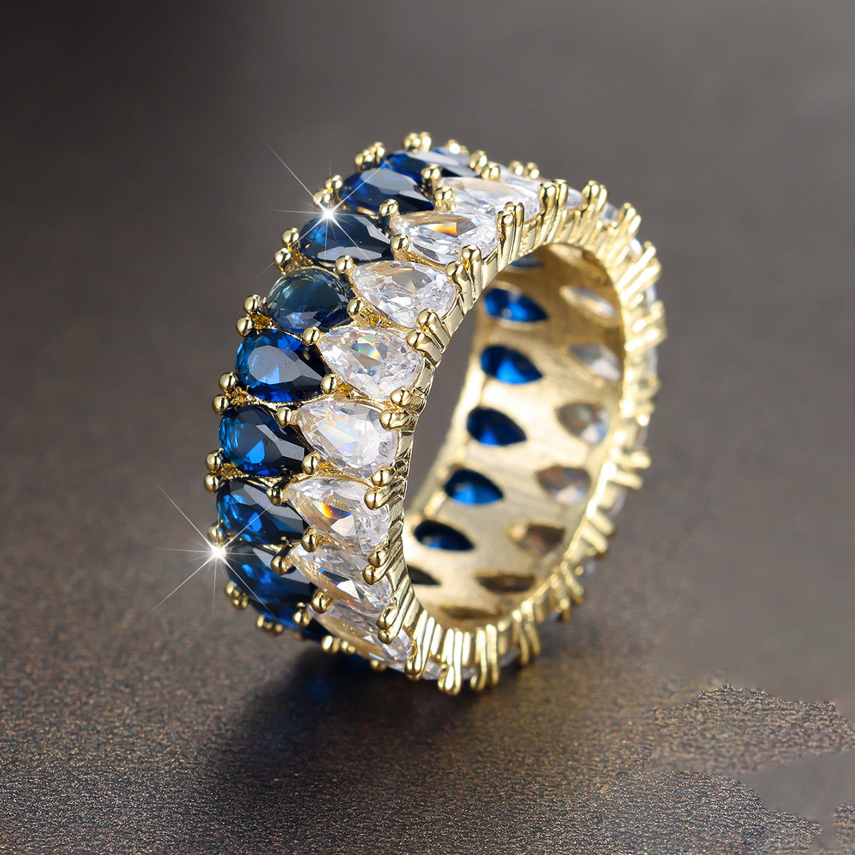 Row Full Rhinestone Zircon Water Drop Ring
