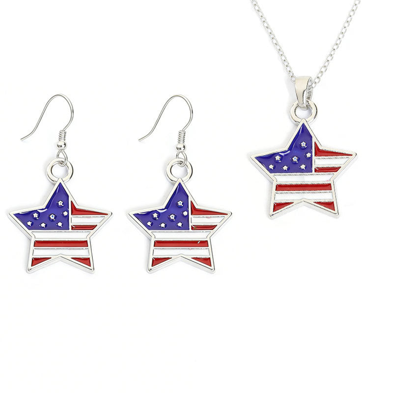 Flag Five-pointed Star Alloy Drop Oil Jewelry Set