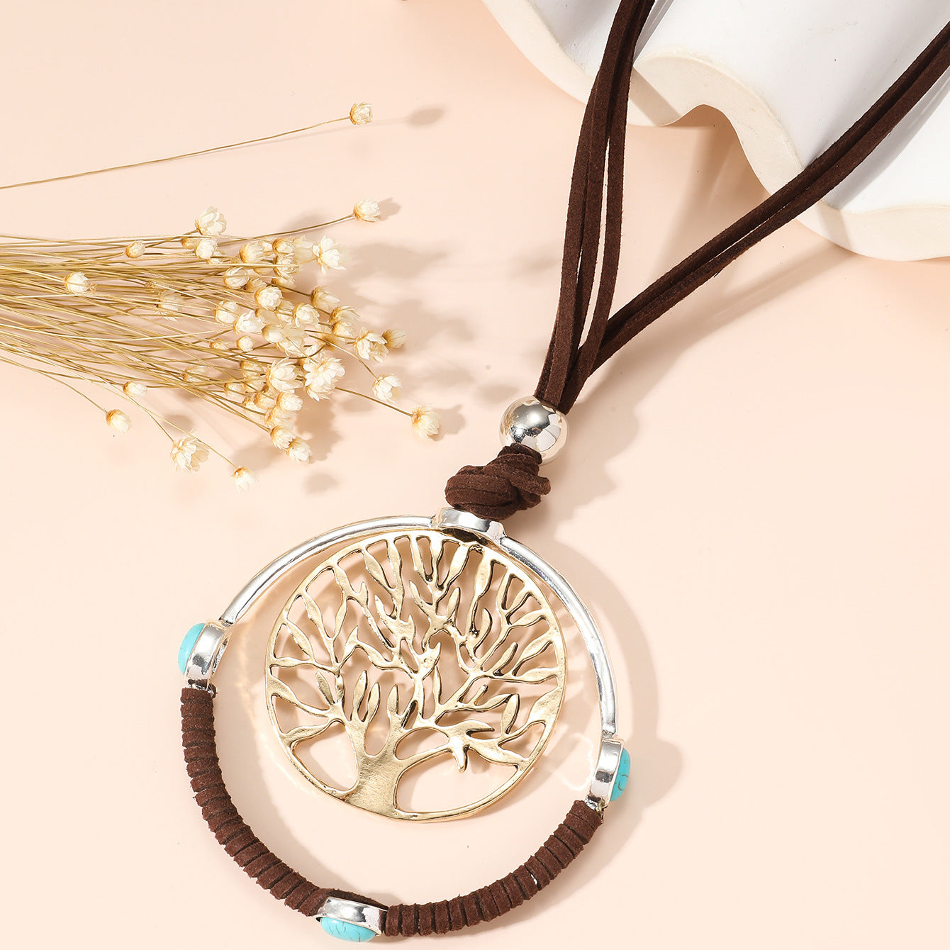 Femmes et hommes et mode rétro caractéristique arbre porte-bonheur Spaceman fleur pull chaîne colliers